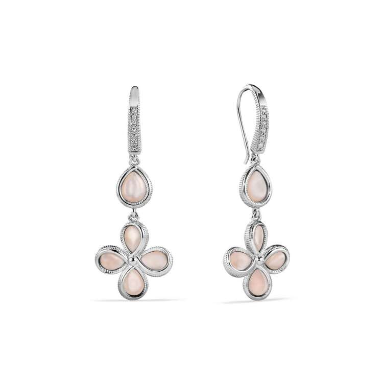 JARDIN PETAL DROP EARRINGS WITH PINK MOTHER OF PEARL AND DIAMONDS