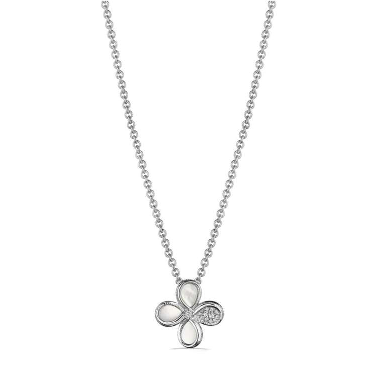 JARDIN FLOWER PENDANT NECKLACE WITH MOTHER OF PEARL AND DIAMONDS