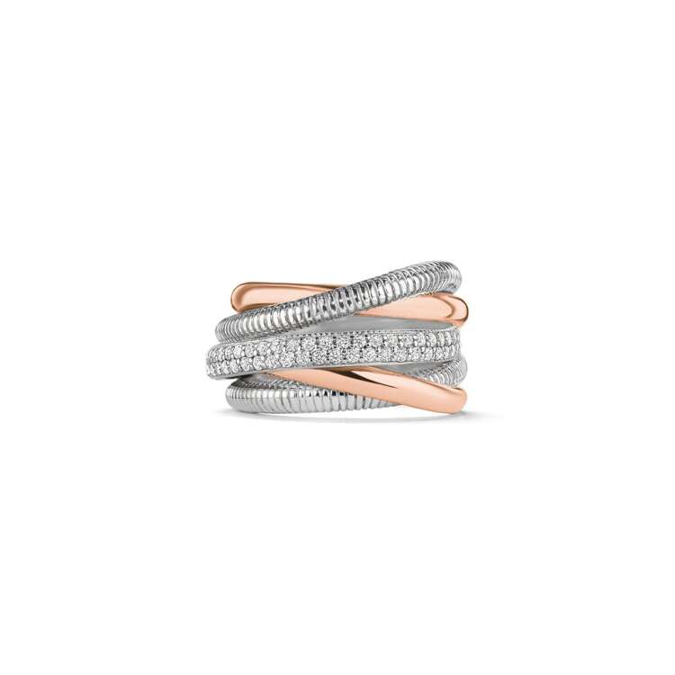 ETERNITY FIVE BAND HIGHWAY RING WITH 18K ROSE GOLD AND DIAMONDS