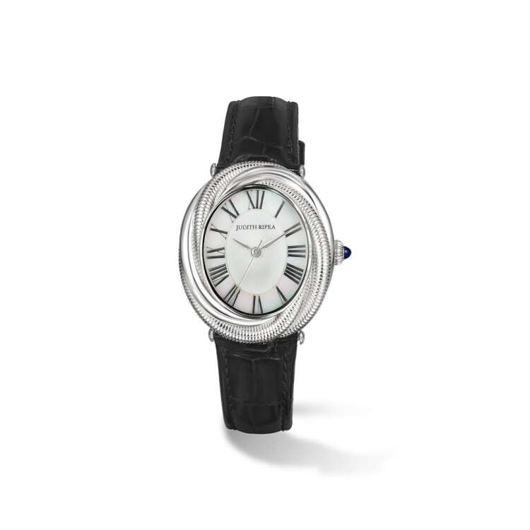 ETERNITY WATCH WITH MOTHER OF PEARL, SAPPHIRE AND BLACK GENUINE CROCODILE STRAP