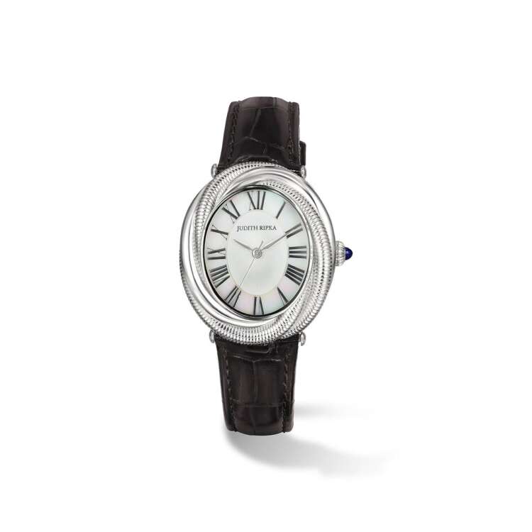 ETERNITY WATCH WITH MOTHER OF PEARL, SAPPHIRE AND DARKEST BROWN GENUINE CROCODILE STRAP