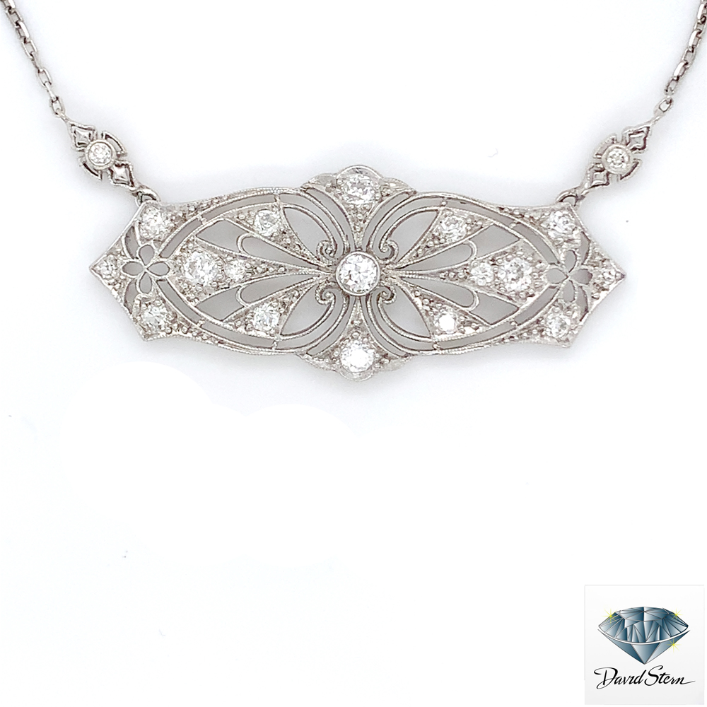 1.58 CT Round Brilliant Diamond Vintage Necklace in Platinum