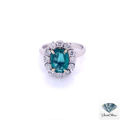 1.90 CT Oval Emerald Faceted Couture Ring in 18kt White Gold