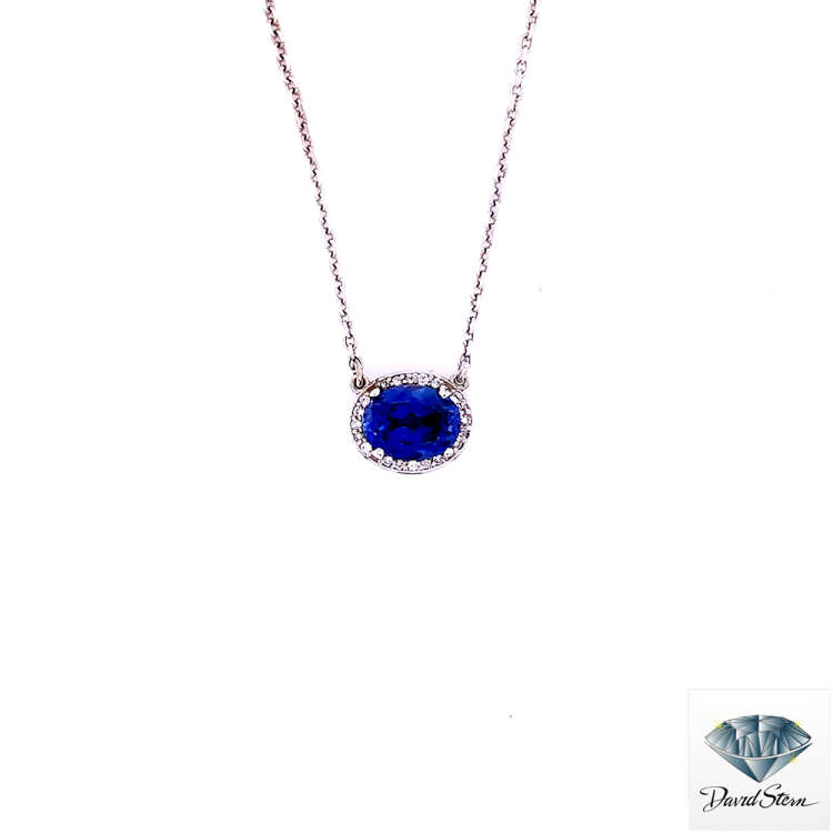 2.20 CT Oval Faceted Sapphire Fashionable Necklace in 14kt White Gold
