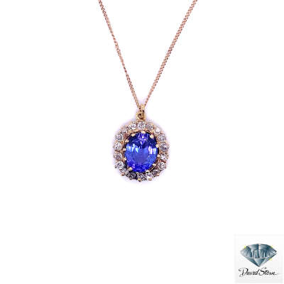 3.50 CT Oval Faceted Tanzanite Vintage Necklace in 14kt Yellow Gold.