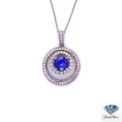 1.50 CT Round Faceted Tanzanite Couture Necklace in 14kt White Gold