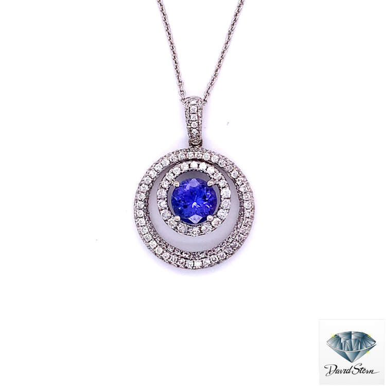 1.50 CT Round Faceted Tanzanite Couture Necklace in 14kt White Gold