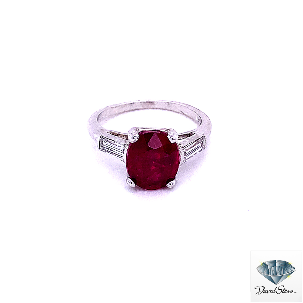2.20 CT Oval Ruby Faceted Cluster Ring in Platinum