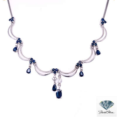 1.80 CT Pear Faceted Sapphire Fashionable Necklace in 14kt White Gold.