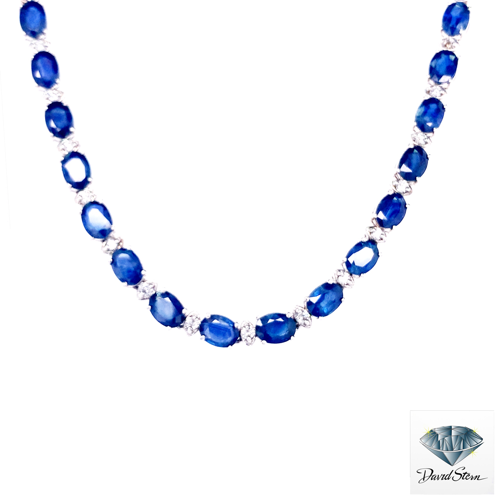 53 CT 7 x 5 mm Sapphire Faceted Sapphire Couture Necklace in 14kt White Gold