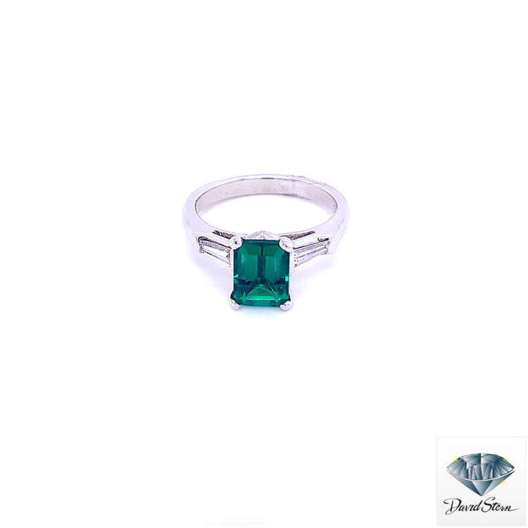 1.40 CT Chatham Emerald Emerald Faceted Couture Engagement Ring in Platinum