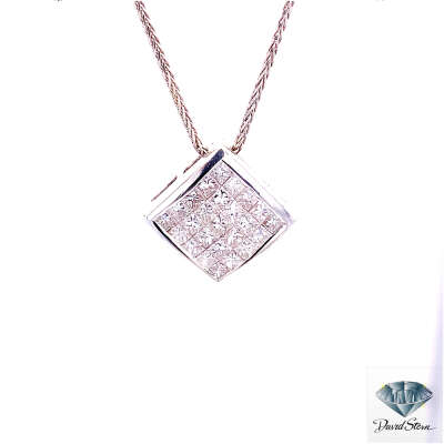 3.00 CT Square Princess Diamond Couture Necklace in 18kt White Gold.