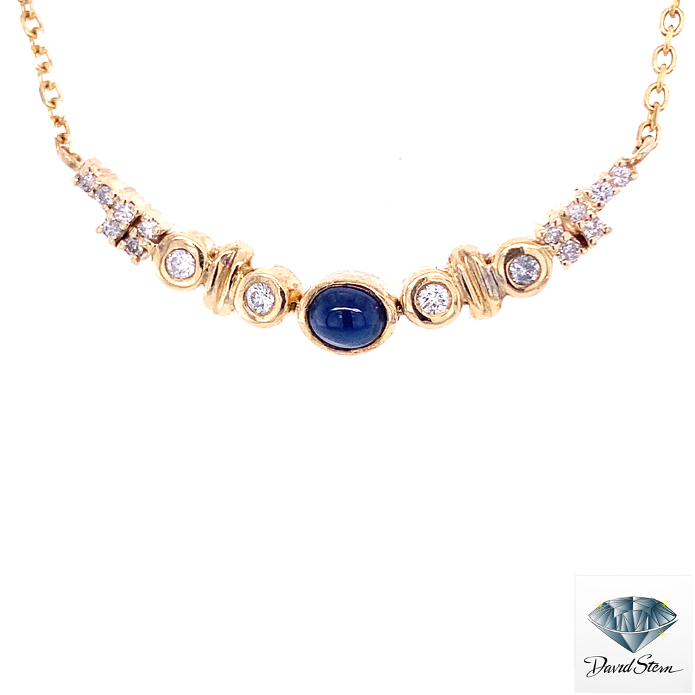 0.35 CT Oval Cabochon Sapphire Fashionable Necklace in 14kt Yellow Gold.