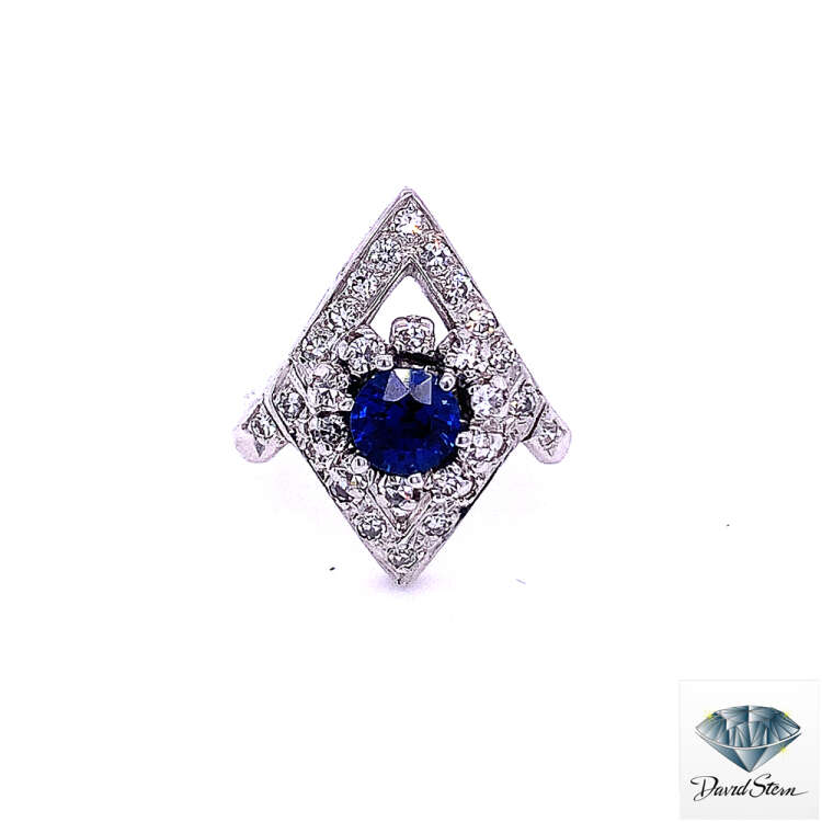 1.00 CT Round Sapphire Faceted Couture Ring in Platinum