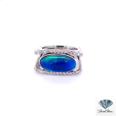 2.00 CT Oval Opal Cabochon Couture Ring in 18kt White Gold.
