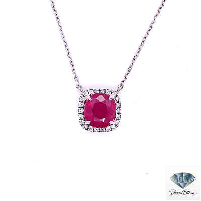 0.25 CT Cushion Faceted Ruby Couture Necklace in 14kt White Gold.