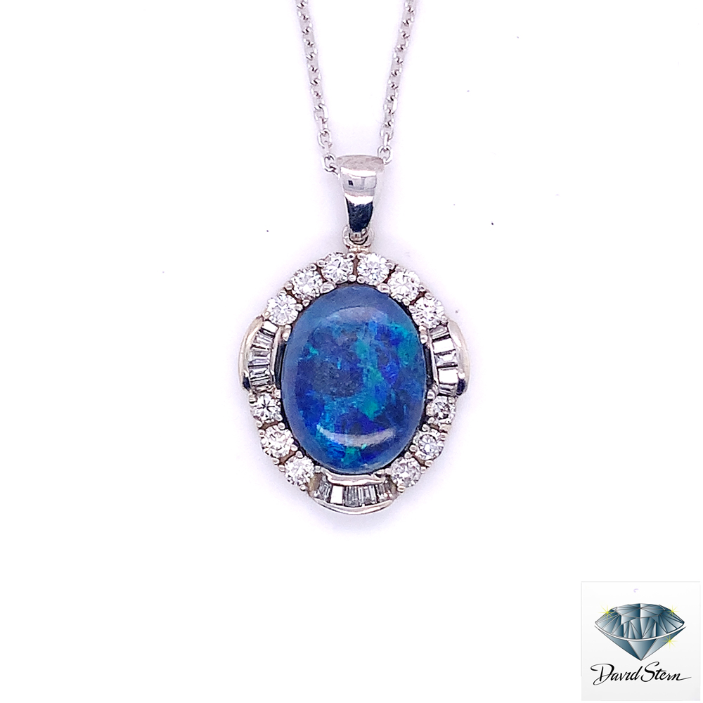 2.00 CT Oval Cabochon Fashion Pendant in 14kt White Gold.
